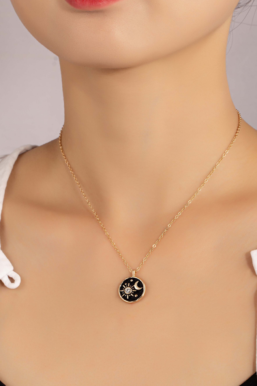 Moon & Star Pendant Necklace Black