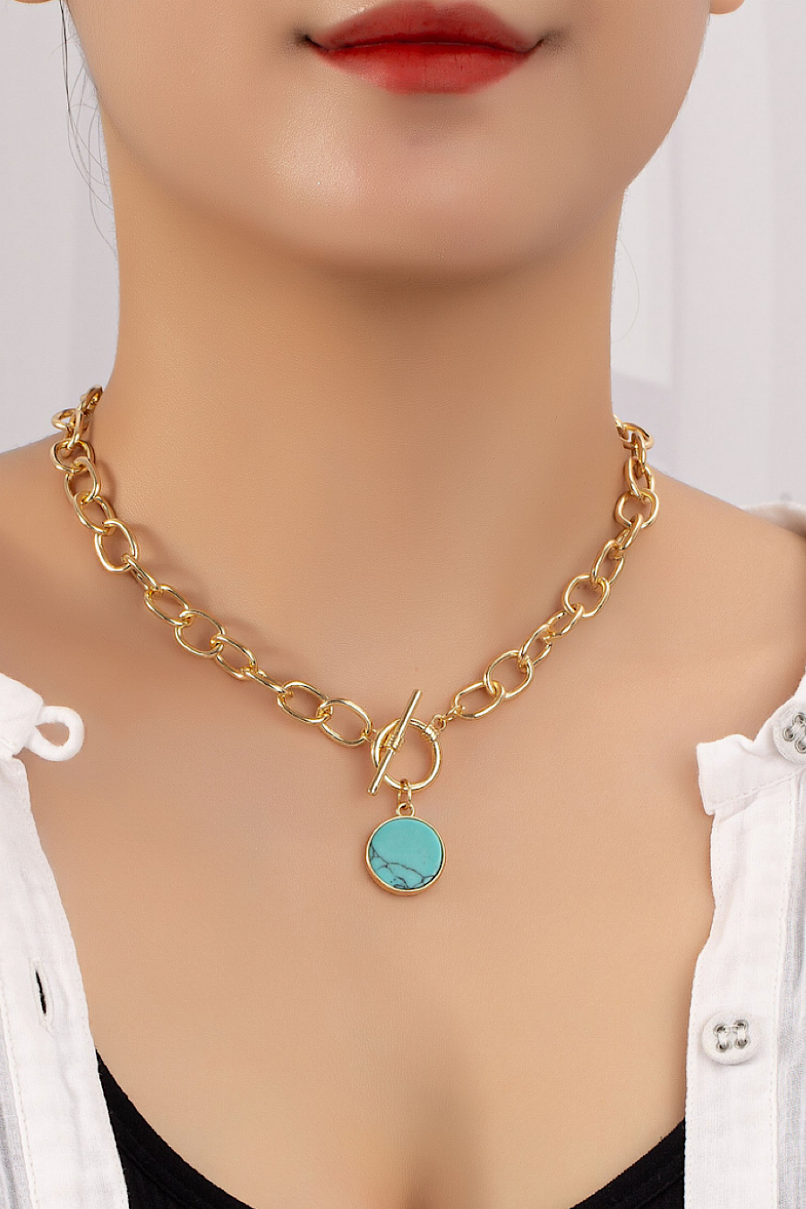Semi Precious Stone Necklace Turquoise or Onyx