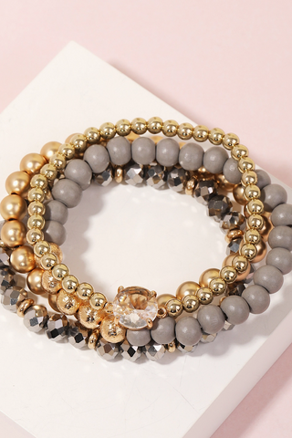 Beaded Bracelet Set in Grey & Gold