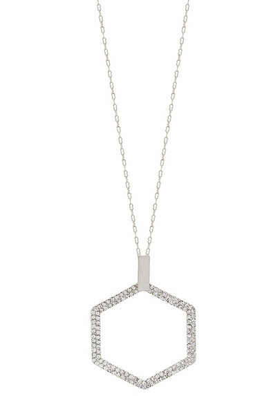 Silver Hexagon Silver Pave Necklace