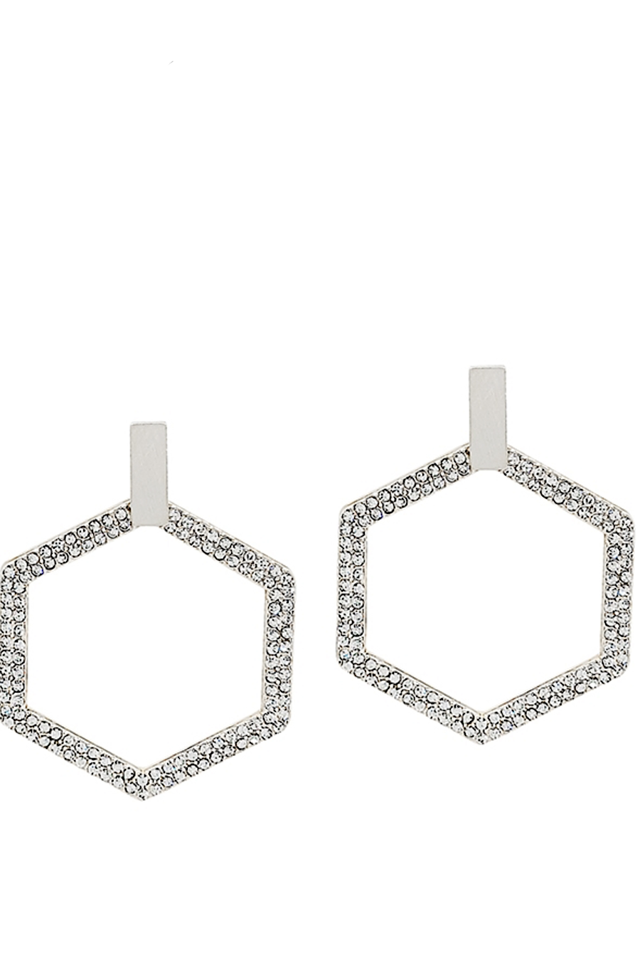 Hexagon Silver Pave Earrings