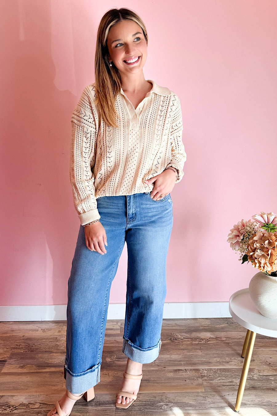 Start Me Up Crochet Open Knit Top