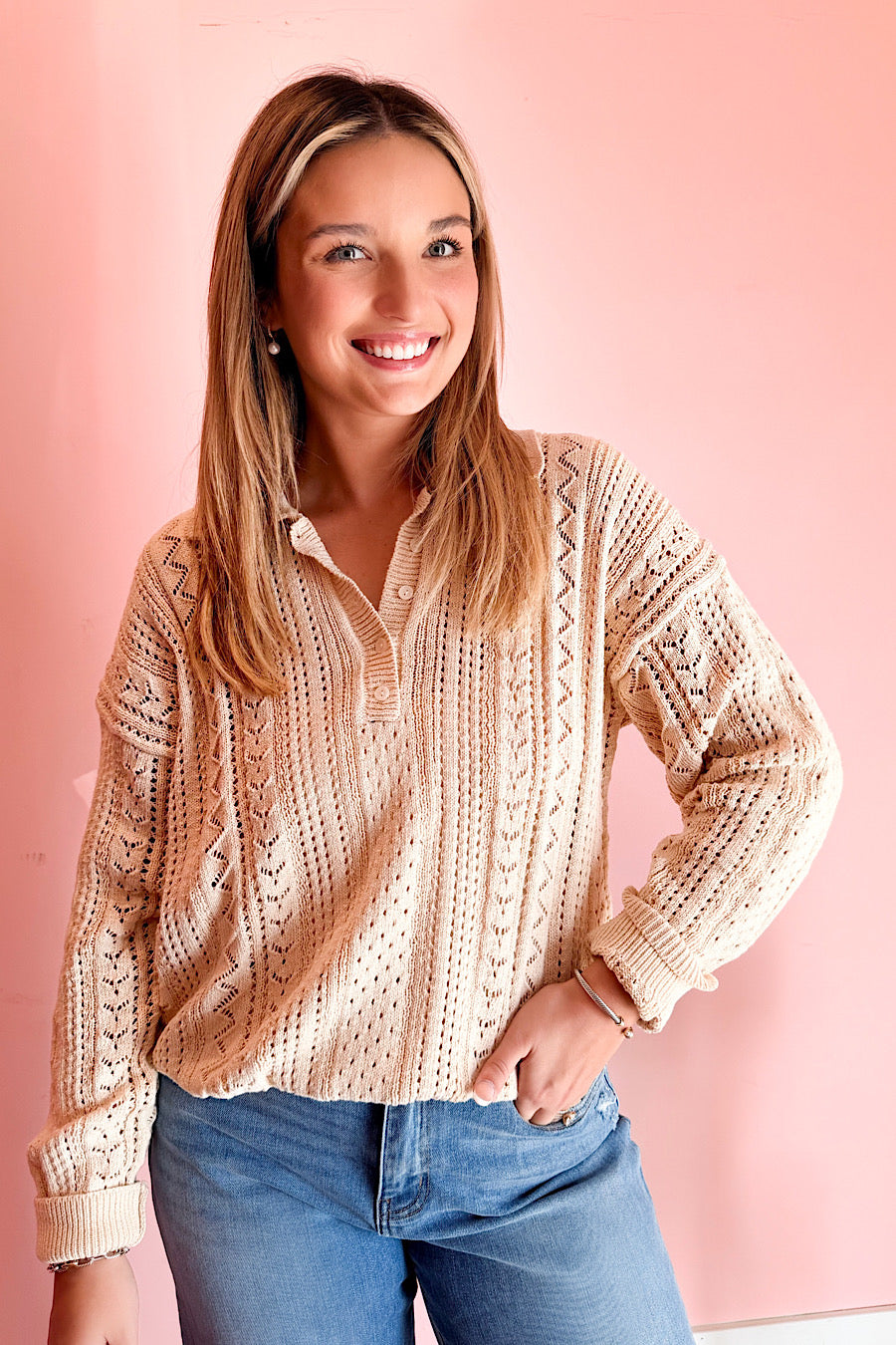 Start Me Up Crochet Open Knit Top