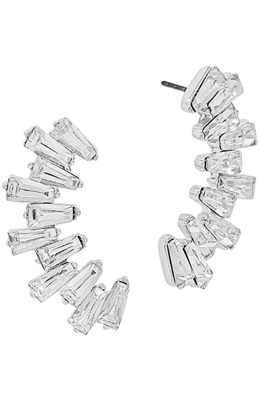 Silver Rhinestone Arch Earrings