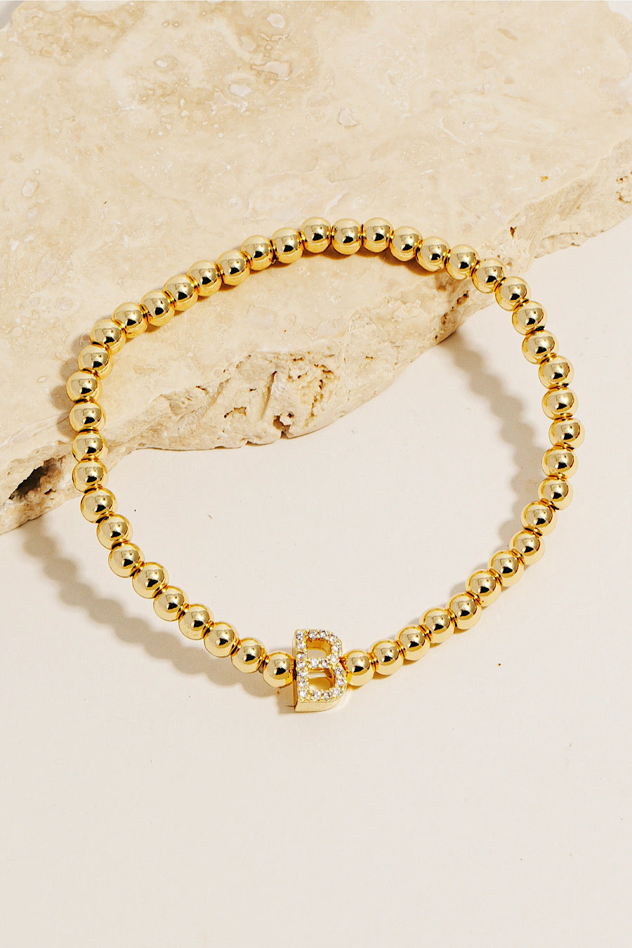 Pave Initial Beaded Bracelet Gold