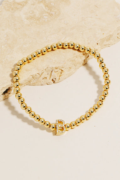 Pave Initial Beaded Bracelet Gold