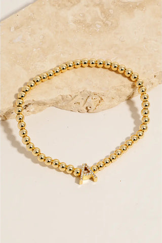 Pave Initial Beaded Bracelet Gold