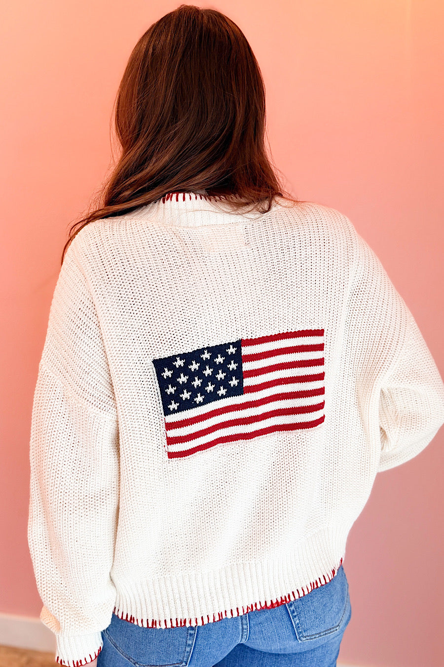 American Flag Stitch Open Knit Cardigan