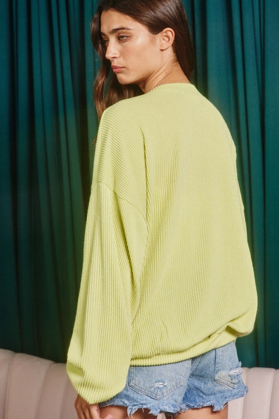 Nashville Oversized Corded Sweatshirt Lime