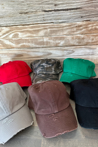 Cotton Distressed Baseball Hat in Several Colors