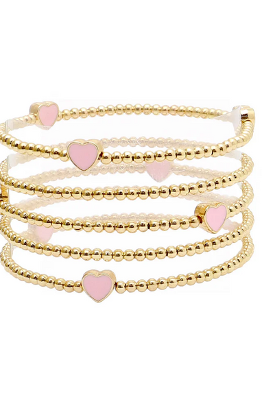 Pink Heart 5pc Beaded Bracelet Set