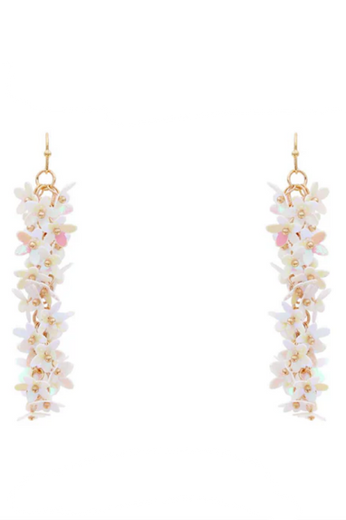 White Flower Sequin Falling Earrings