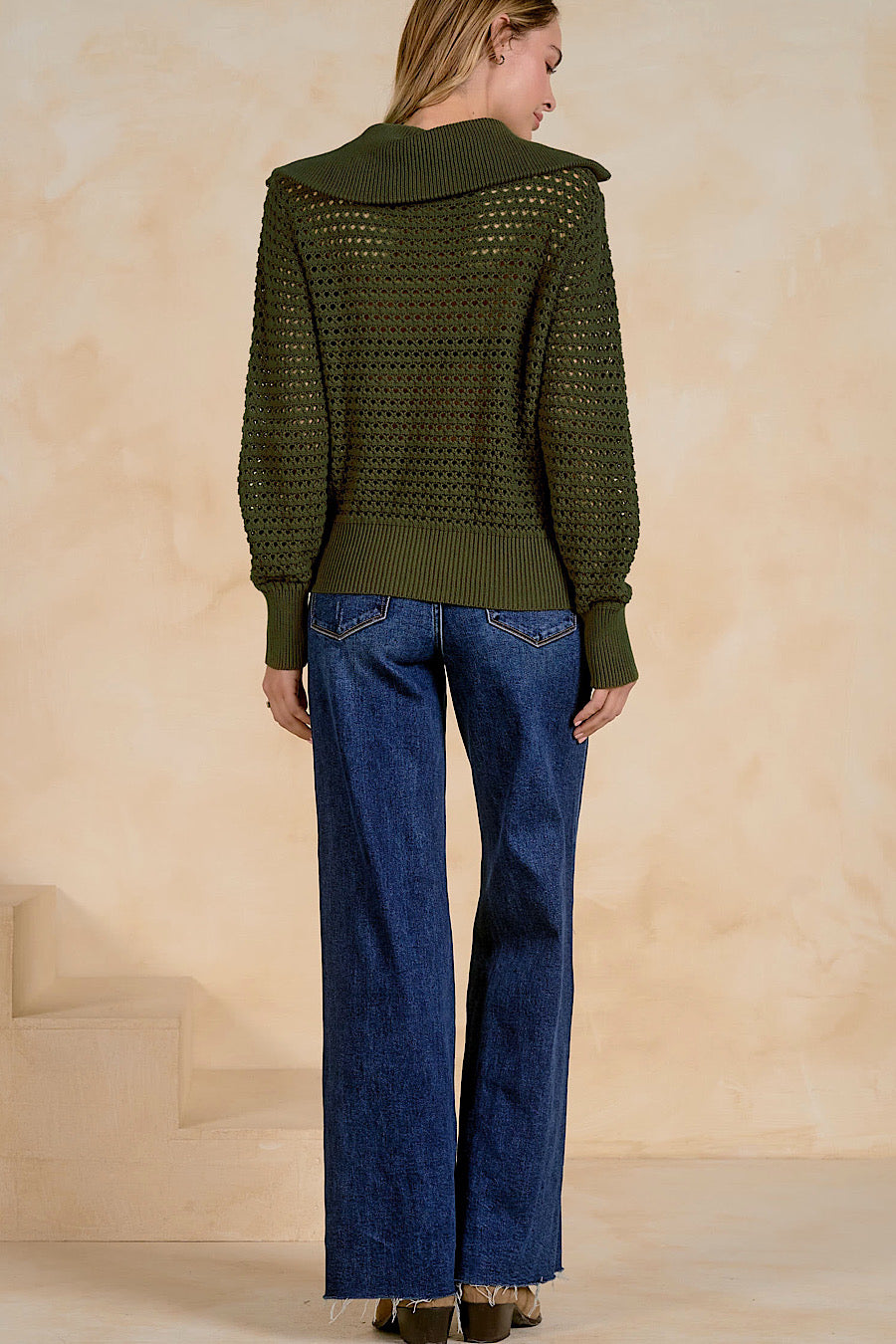 Sweater Retreat Open Knit Zip Up Top