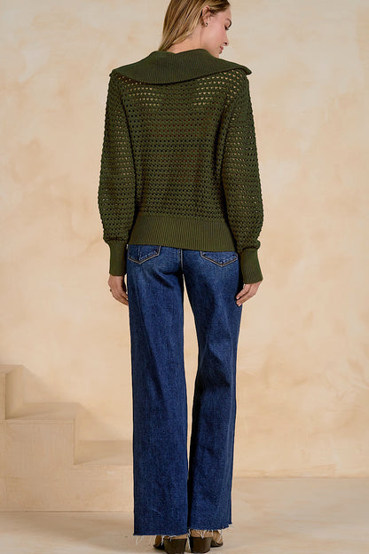 Sweater Retreat Open Knit Zip Up Top