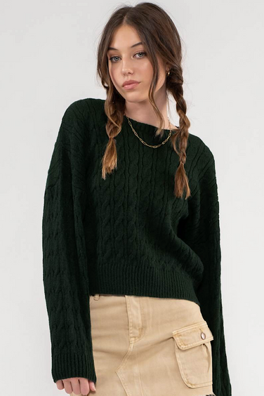 Green Chai Cable Knit Sweater