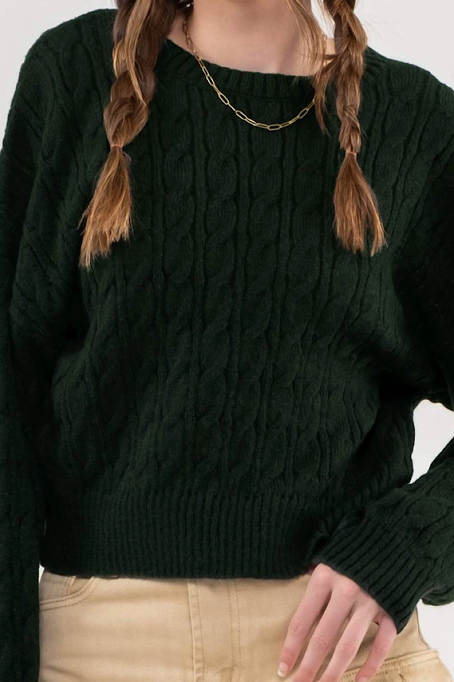 Green Chai Cable Knit Sweater