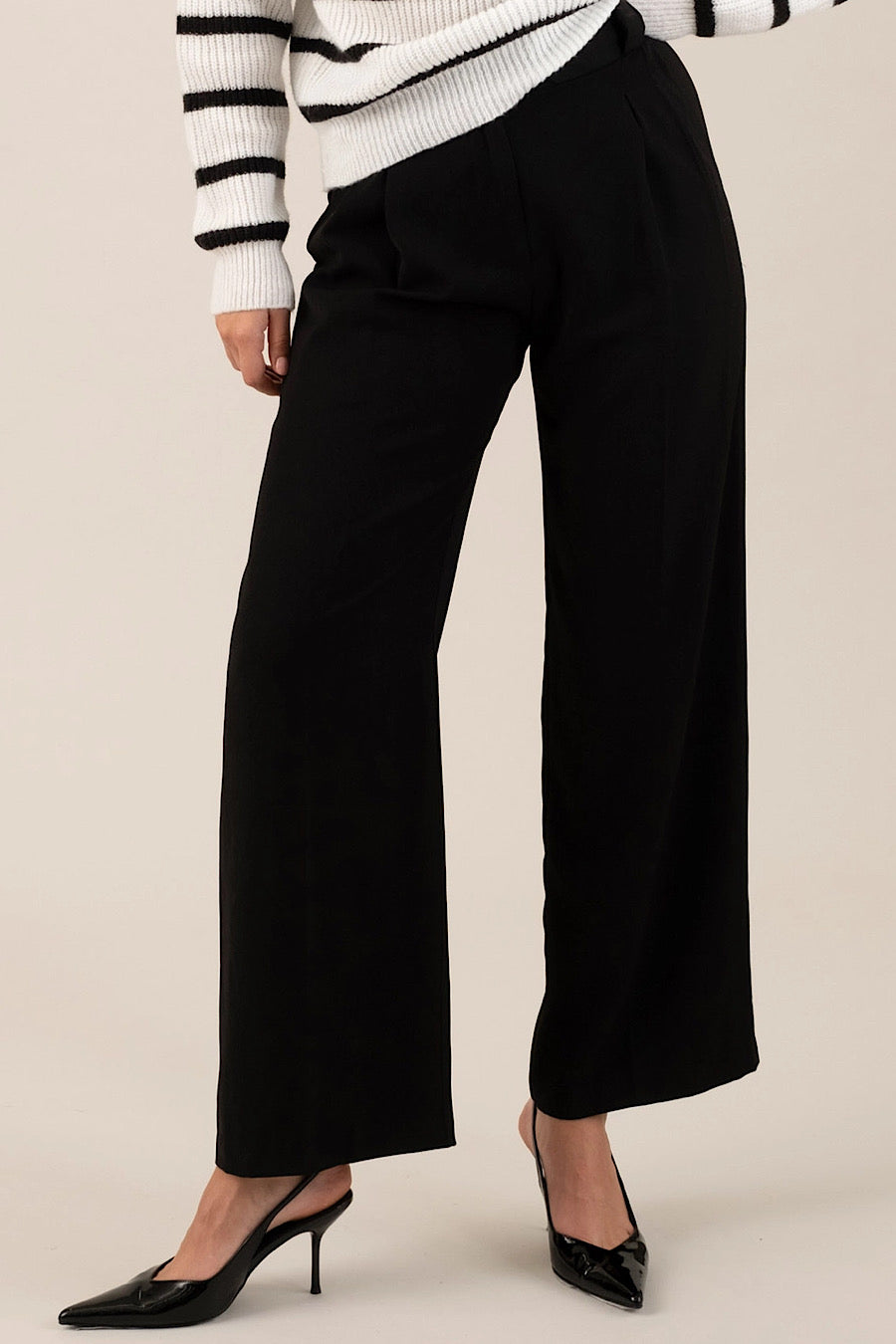 9 to 5 Wide Leg Black Trouser Pants