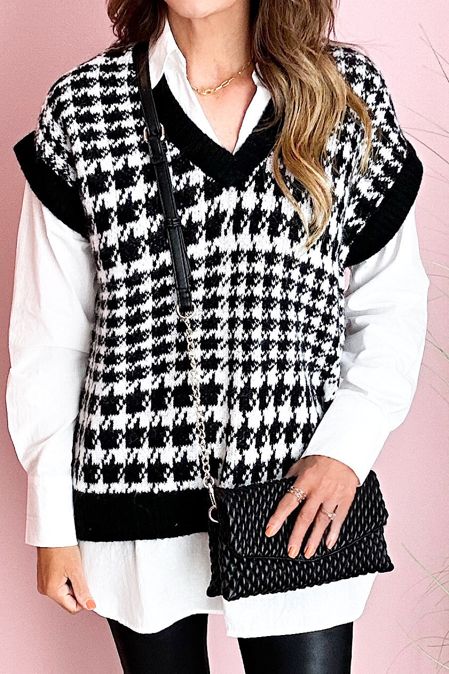 In Session Houndstooth Layered Top