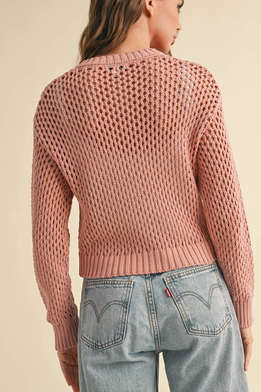 Rose Quartz Crochet Knit Cardigan Top