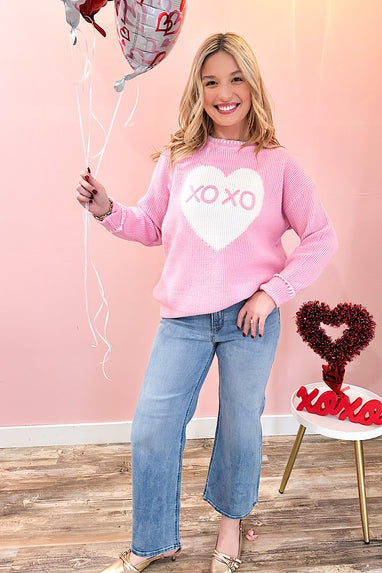 XOXO in a Heart Sweater Pink