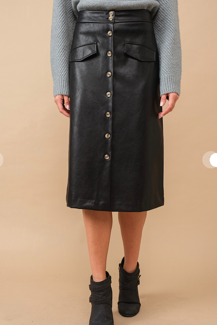 Mirage Faux Leather Midi Skirt