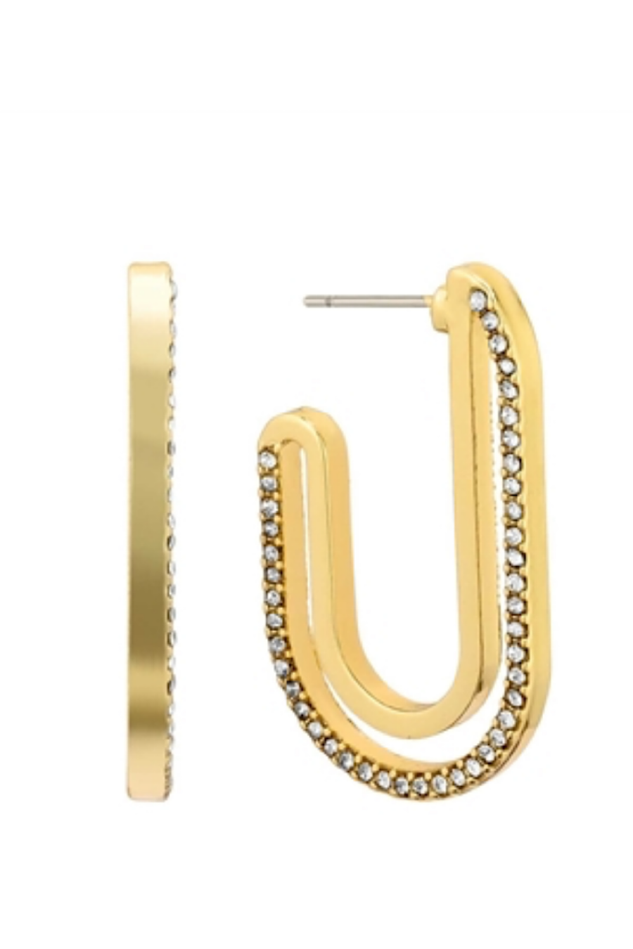 Oval Hoop Rhinestone Earrings Gold