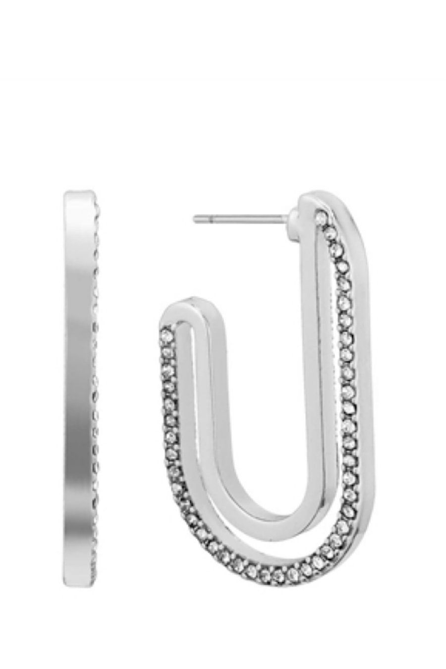 Oval Hoop Rhinestone Earrings Silver