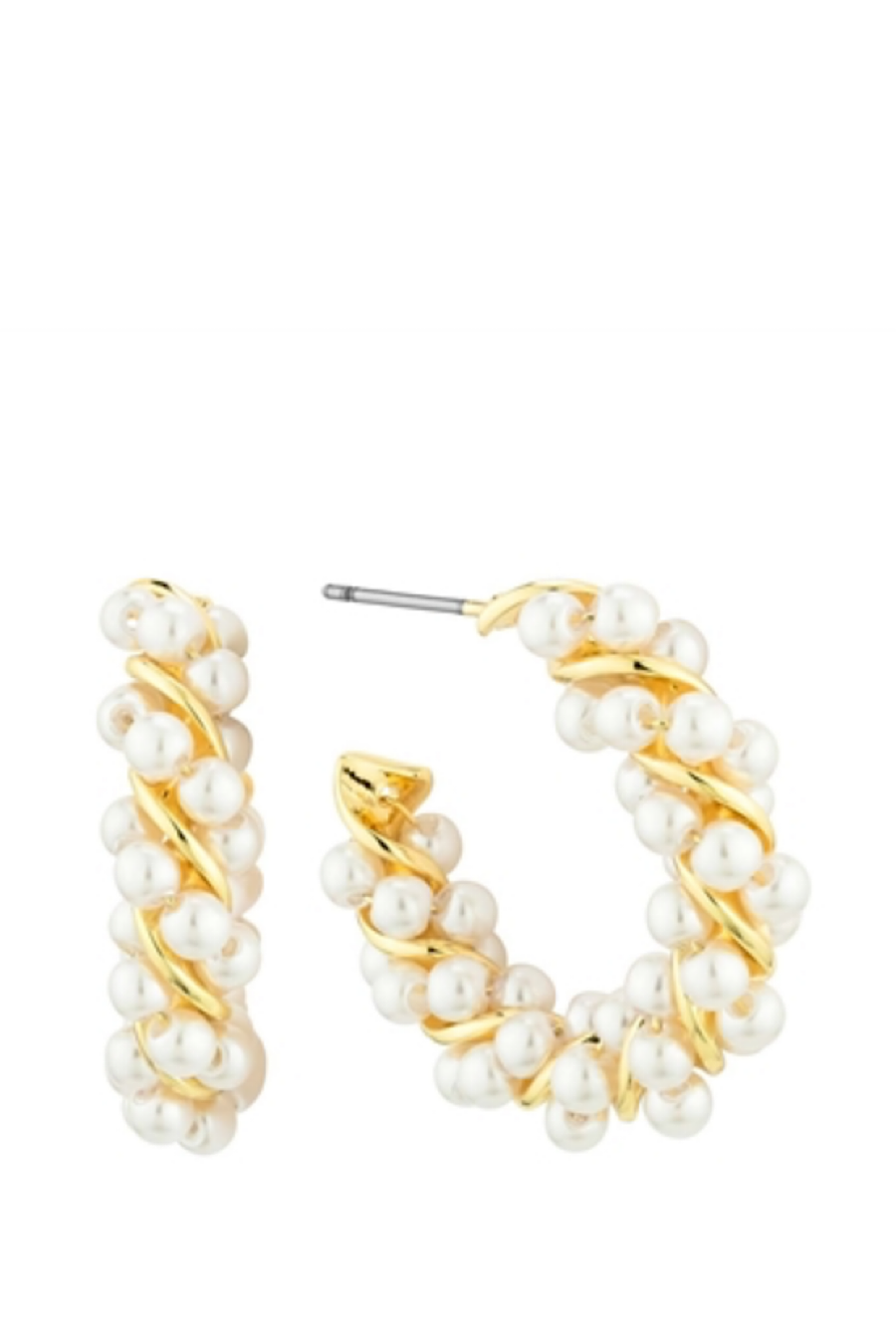 Pearl and Gold Cluster Hoop Earrings