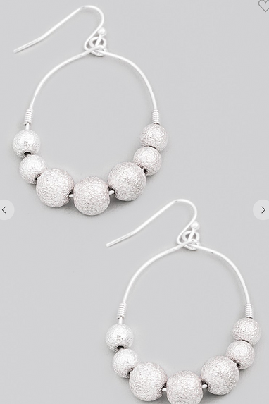 Metallic Oval Beaded Earrings in Silver