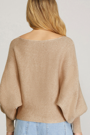 Taupe Ribbed Dolman Top