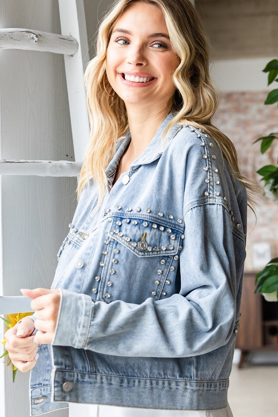 The Stage Rhinestone Studded Denim Jacket