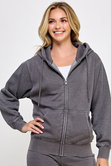 Burnout Zip Up Hoodie Sweatshirt Jacket