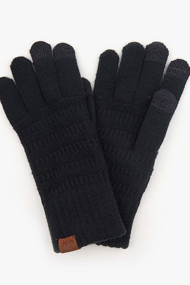 C.C Solid Ribbed Gloves in Black