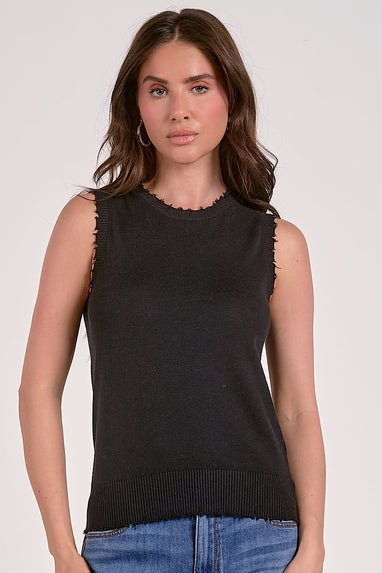 Cashmere Distressed Knit Sleeveless Top