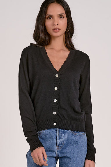 Cashmere Distressed Cardigan Black