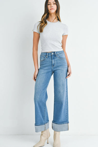 Sarah Cuffed Palazzo Wide Leg Jeans