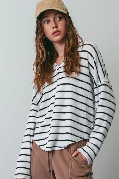 Ivory Coffee & Conquer Striped Top