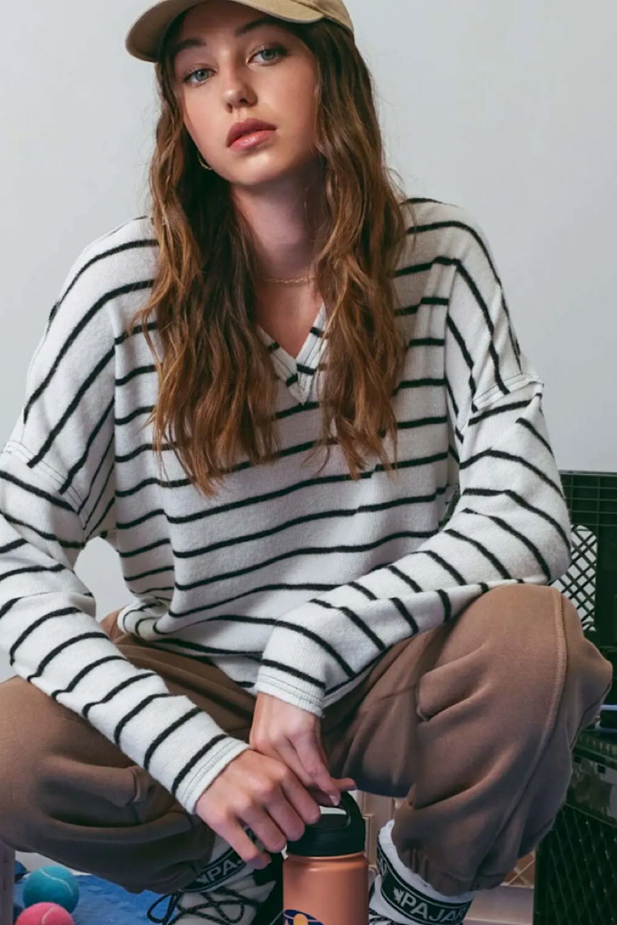 Ivory Coffee & Conquer Striped Top