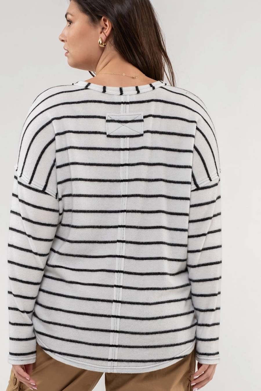 Curvy Plus Size Coffee & Conquer Striped Top