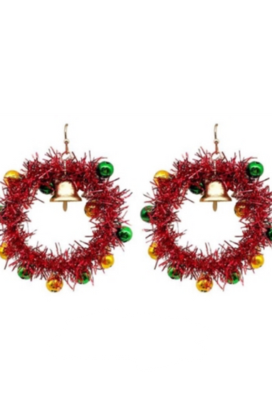 Red Tinsel Wreath Earrings