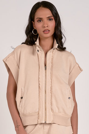 Elan Ainsley Zip Up Jacket Vest Sand