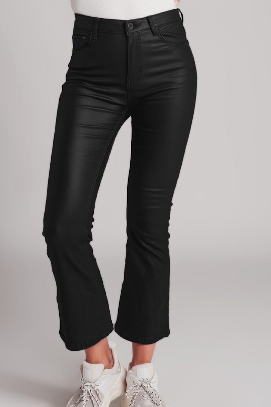 Faux Leather High Kick Flare Pants
