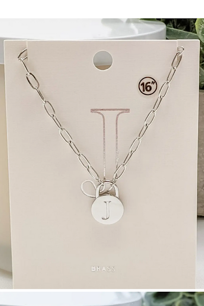 Initial Lock Pendant Necklace Silver