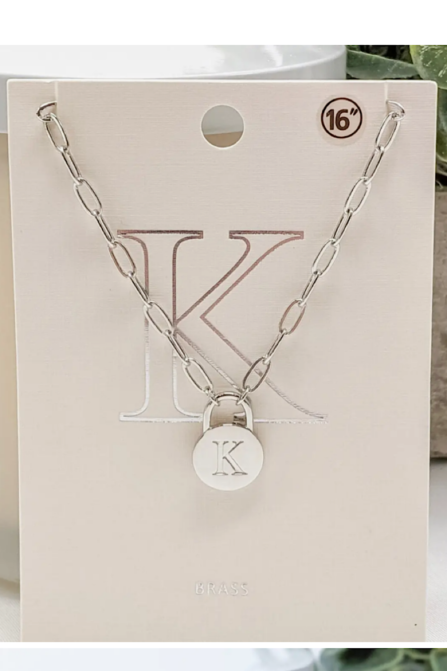 Initial Lock Pendant Necklace Silver