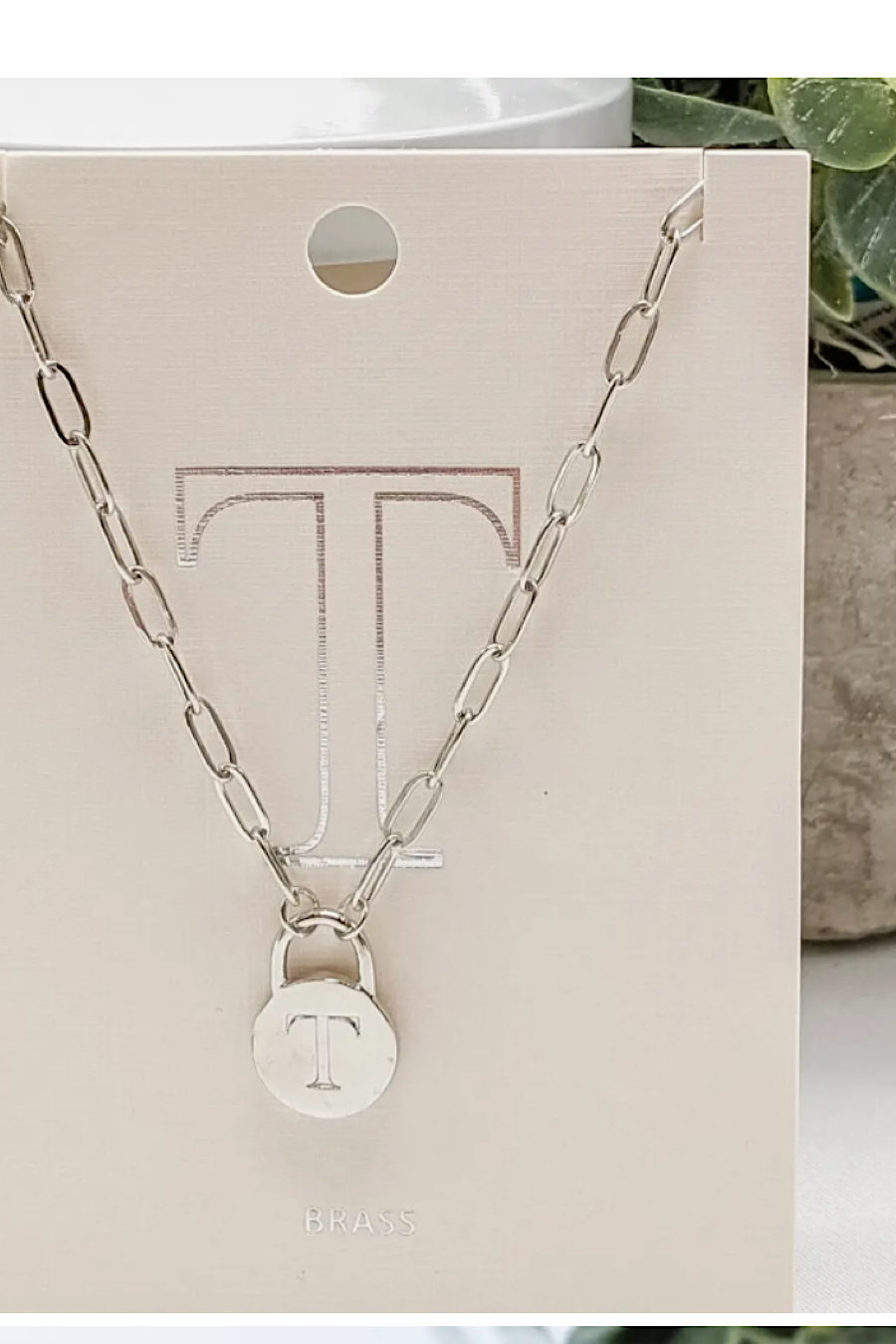 Initial Lock Pendant Necklace Silver