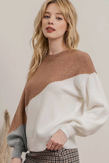 Asymmetrical Colorblock Sweater Khaki
