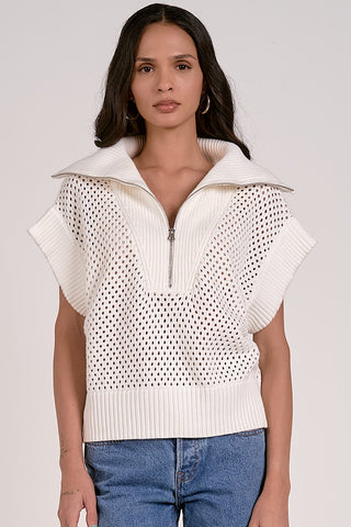 Allie Half Zip Up Crochet Top White