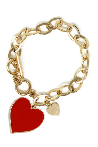 Red Heart Enamel Bracelet Gold