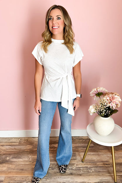 Elan Joy Tie Tunic Top in White