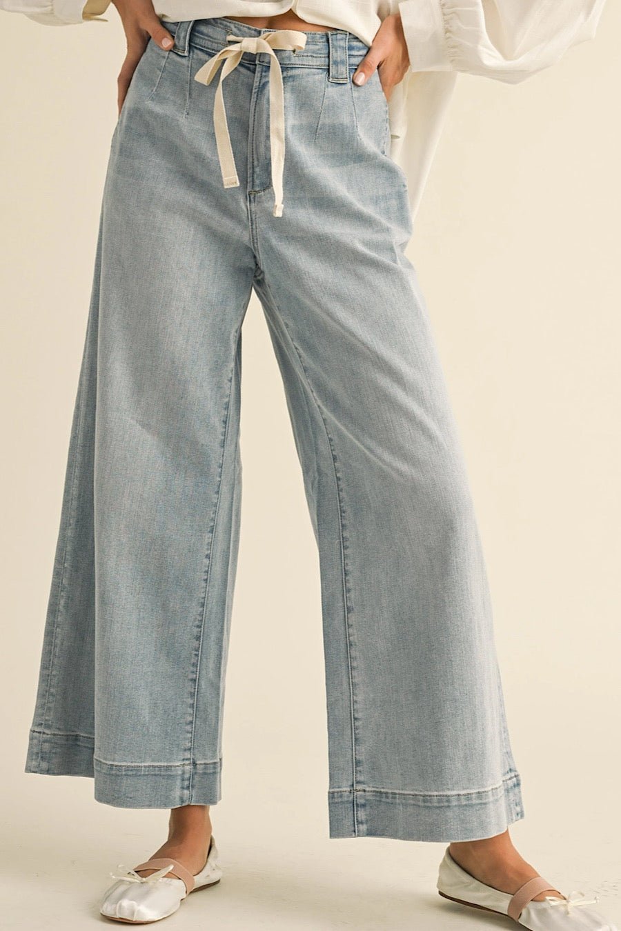 Coastal Walk Tie Front Denim Pants